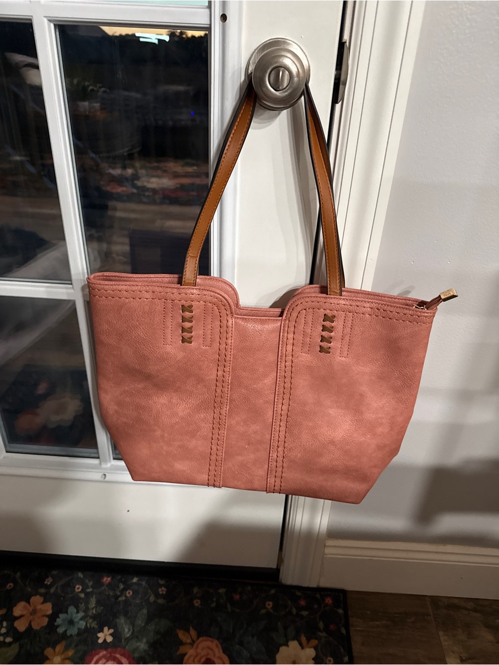 Montana West Pink Tote with Brown Handles